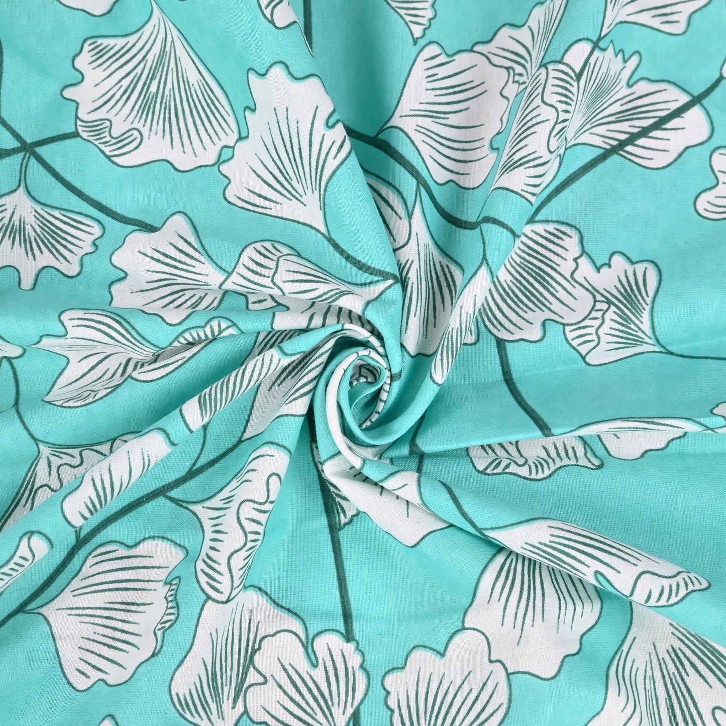 Teal Whisper Floral 144 TC Polycotton Double Fitted Bedsheet With 2 Pillowcovers