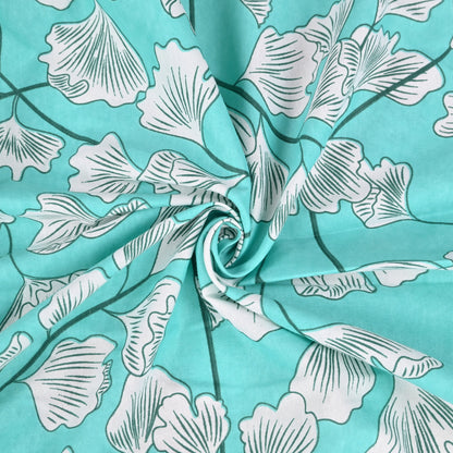 Teal Whisper Floral 144 TC Polycotton Double Fitted Bedsheet With 2 Pillowcovers