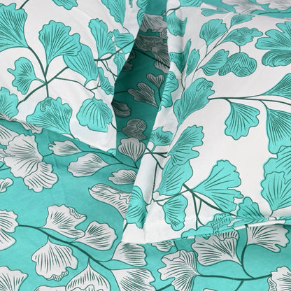 Teal Whisper Floral 144 TC Polycotton Double Fitted Bedsheet With 2 Pillowcovers