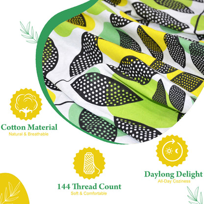 Green & Yellow Floral 144 TC Polycotton Single Bedsheet With 1 Pillowcover