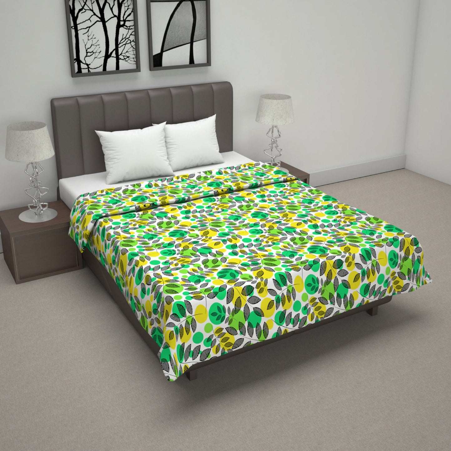Green & Yellow Floral Double Bed Dohar – 120 GSM Polycotton
