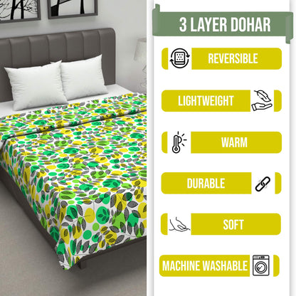 Green & Yellow Floral Double Bed Dohar – 120 GSM Polycotton