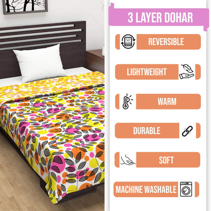 Orange & Yellow Floral Double Bed Dohar – 120 GSM Polycotton