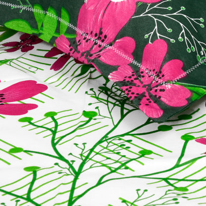 Mint Pink Floral 144 TC Polycotton King Bedsheet With 2 Pillowcovers