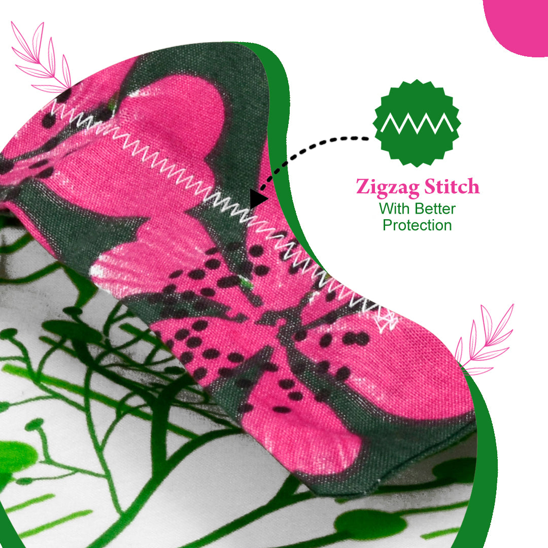 Mint Pink Floral Cotton Bedsheet for King Size Bed (270 X 222 CM)