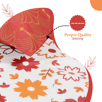 Rust White Floral 144 TC Polycotton Double Bedsheet With 2 Pillowcovers