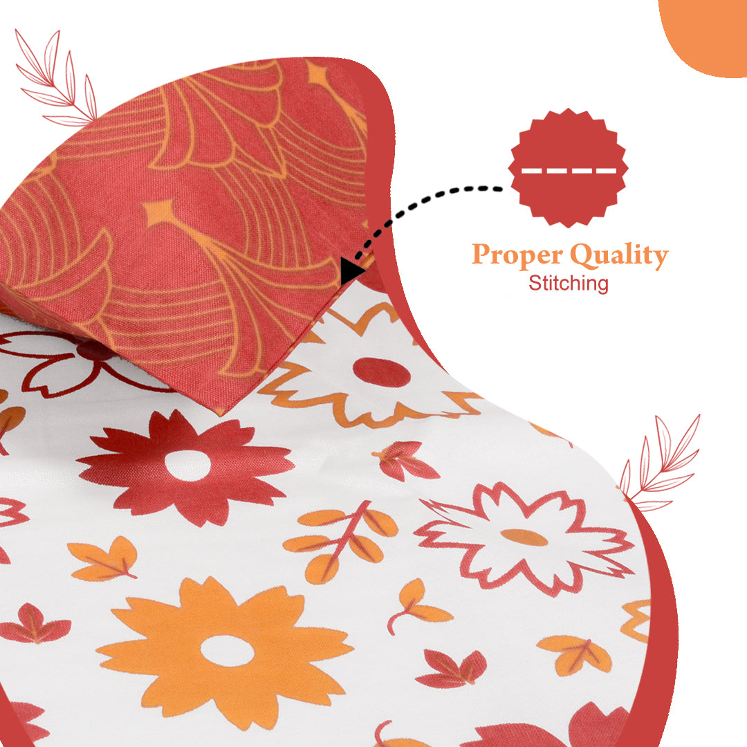 Rust White Floral 144 TC Polycotton King Bedsheet With 2 Pillowcovers