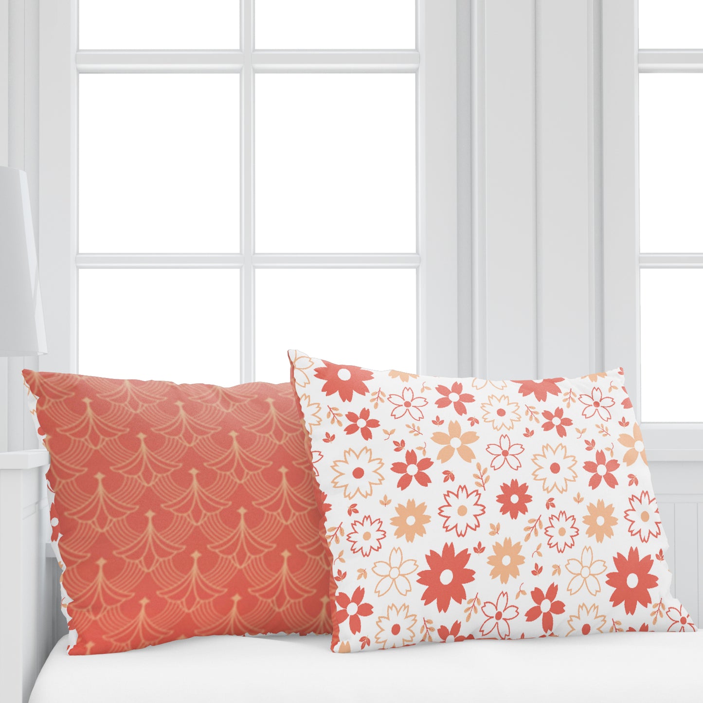 Rust White Floral 144 TC Polycotton King Bedsheet With 2 Pillowcovers