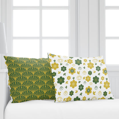 Mustard Green Floral 144 TC Polycotton King Bedsheet With 2 Pillowcovers