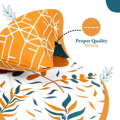 Teal Mustard Floral 144 TC Polycotton Double Bedsheet With 2 Pillowcovers