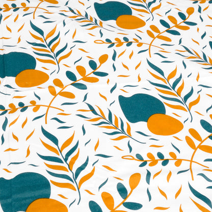 Teal Mustard Floral 144 TC Polycotton Double Bedsheet With 2 Pillowcovers