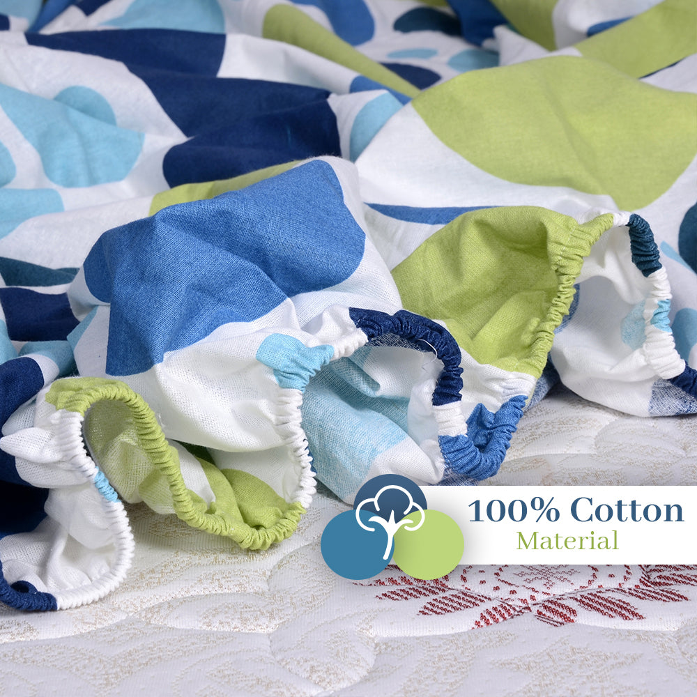 Blue Lagoon Polka Dots 144 TC Cotton Elastic Fitted Double Bed Bedsheet