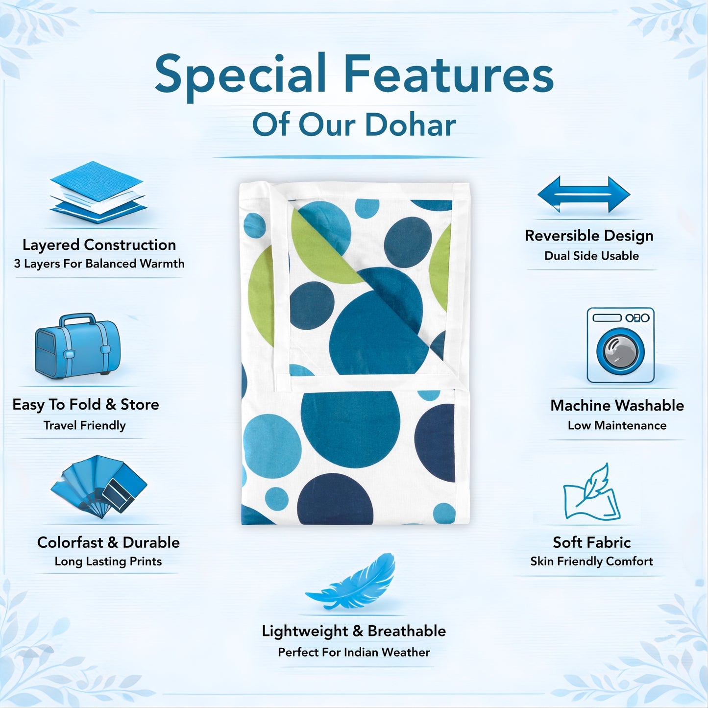 Colorful Polka Dots 144 TC 100% Cotton Cosy and Cool Double Bed Dohar