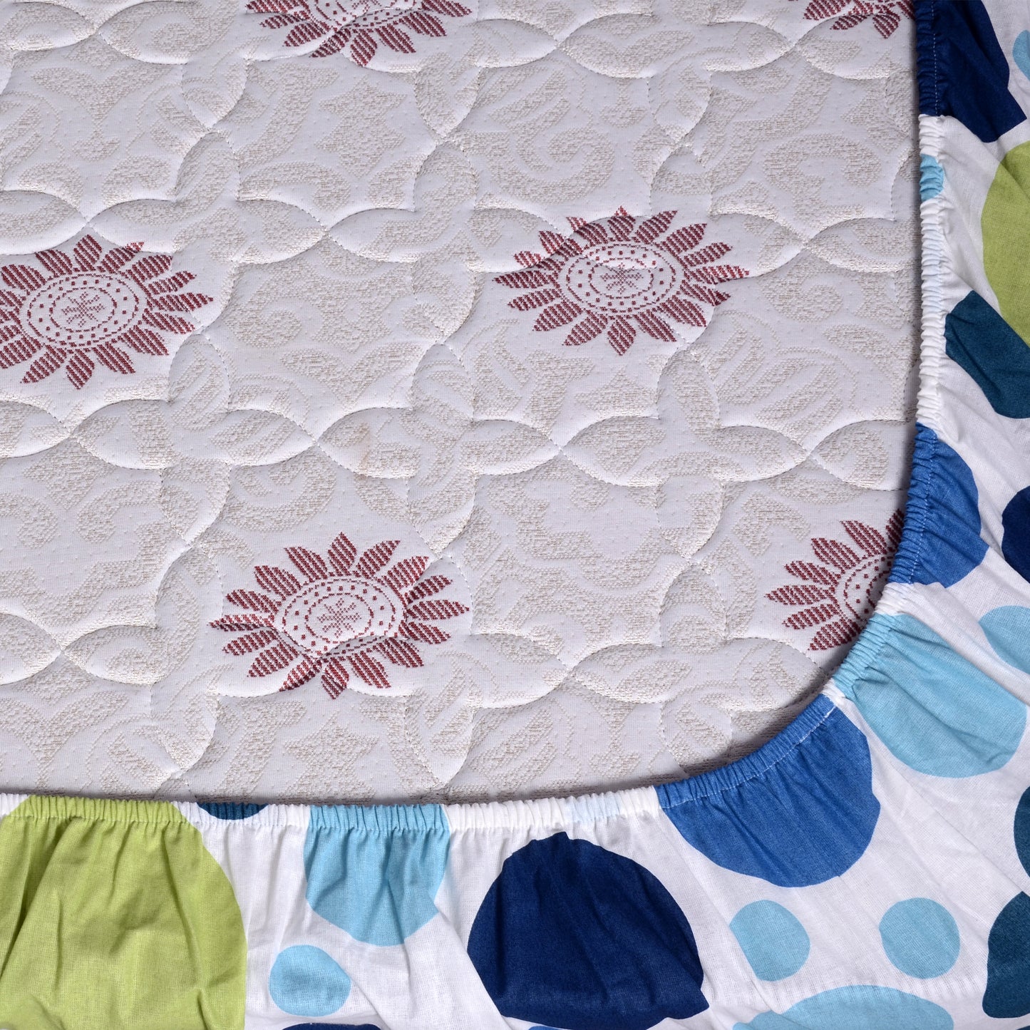 Blue Lagoon Polka Dots 144 TC Cotton Elastic Fitted Single Bed Bedsheet