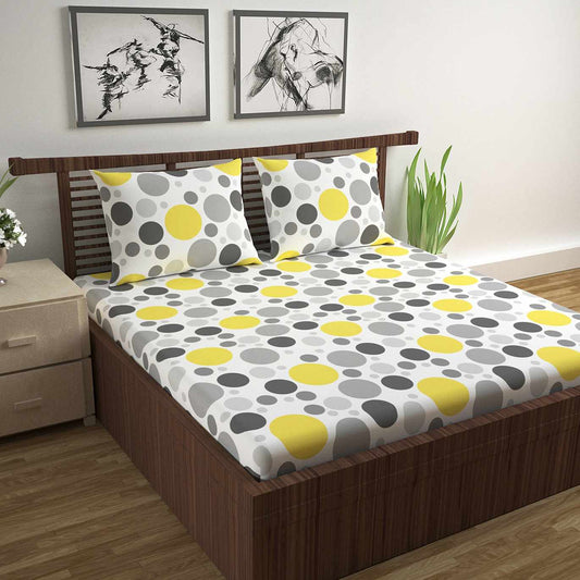 Lemon Verbena Polka Dots Bedsheet for Double Bed