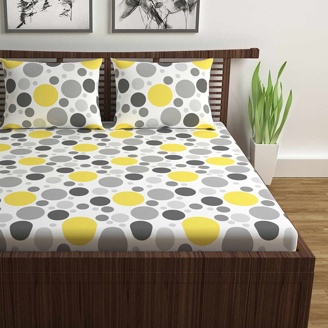 Lemon Verbena Polka Dots Bedsheet for Double Bed