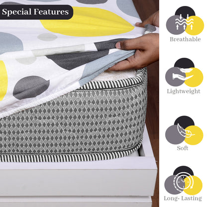 Grey Lagoon Polka Dots Elastic Fitted Bedsheet For King Bed