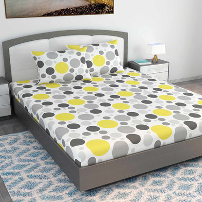 Lemon Verbena Polka Dots Bedsheet for King Size Bed