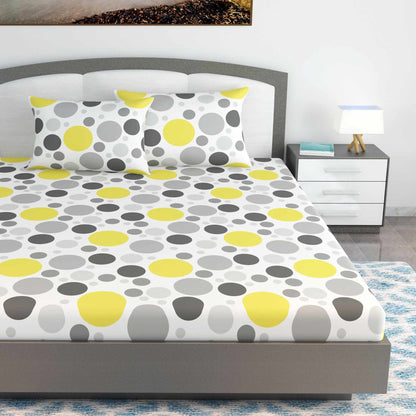 Lemon Verbena Polka Dots Bedsheet for King Size Bed