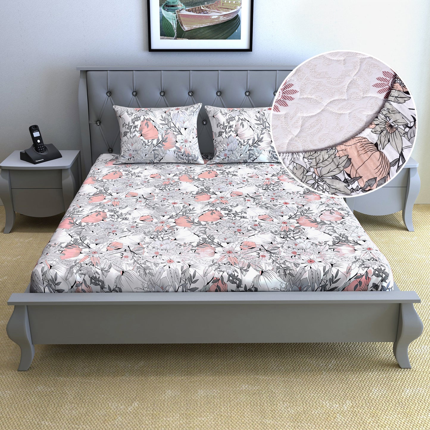 Bloom Floral  Elastic Fitted Double Bed Bedsheet