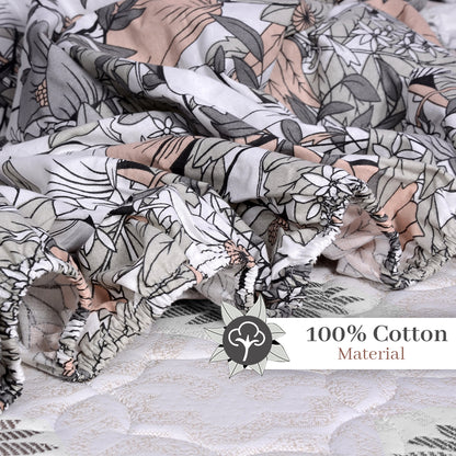 Blue and Grey Floral Print Elastic Fitted Combo Bedsheet For Single Bed