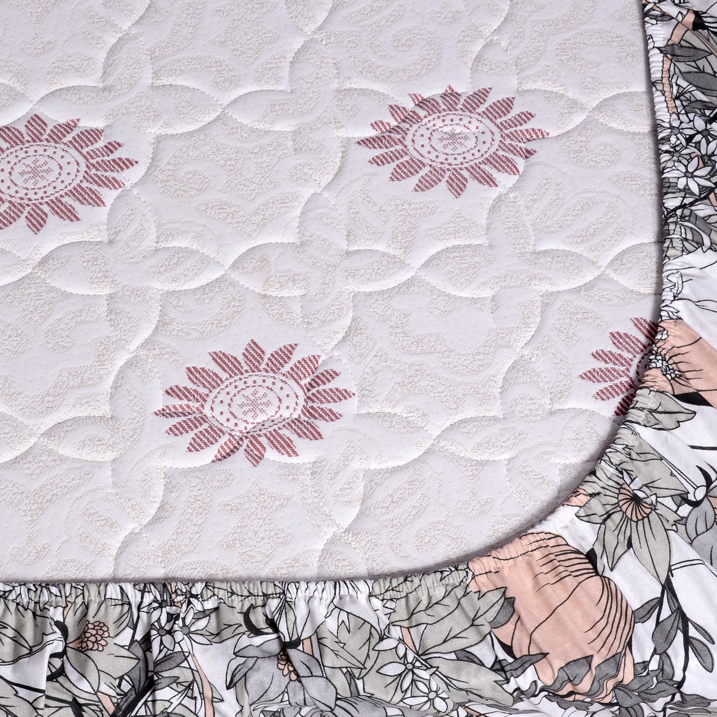 Blush Grey Floral Elastic Fitted King Bed Bedsheet