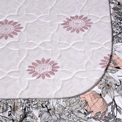 Blush Grey Floral Elastic Fitted King Bed Bedsheet
