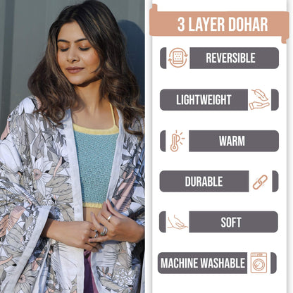 Bloom Floral Print Style 144 TC 100% Cotton Dohar For Single Bed