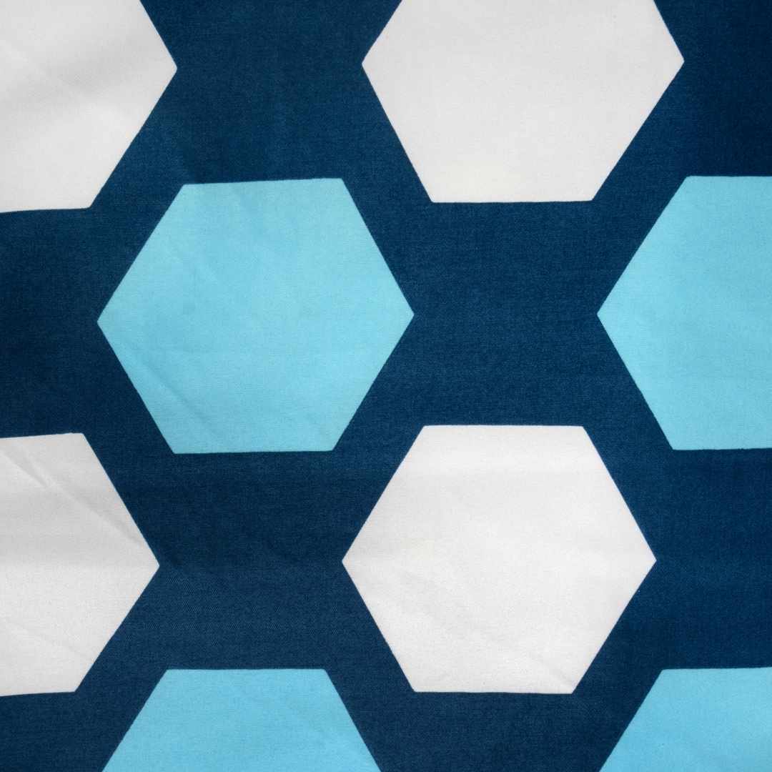 Blue and White 120 GSM Microfiber Geomatric Heaxgon Pattern Baby Single Bed AC Blanket Dohar for Kids