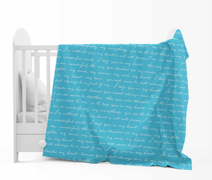 Sky Blue and White 120 GSM Microfiber Abstarct Typograpy Pattern Baby Single Bed AC Blanket Dohar for Kids