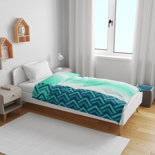 Cyan & Navy Blue Chevron Kids Single Bed Dohar – 120 GSM Microfiber