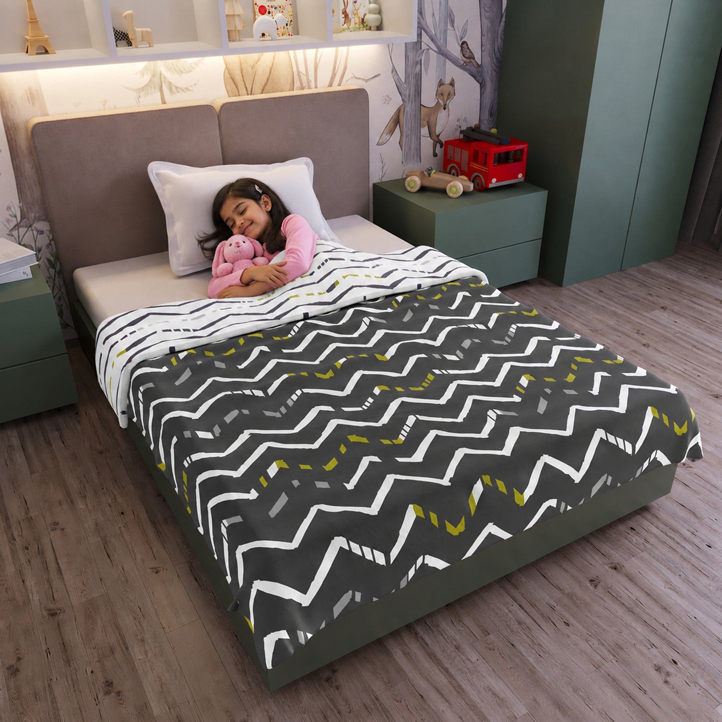 Grey Abstract Print Soft Touch for 0-3 Years Baby Single Bed AC Blanket for Kids