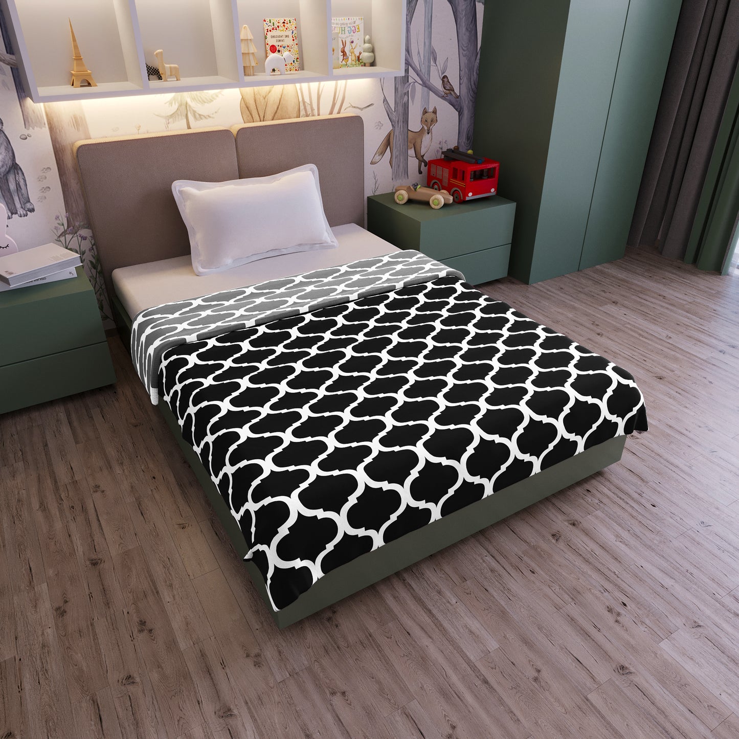 Black Abstract Print Super Soft Brushed for 0-3 Years Baby Single Bed AC Blanket for Kids