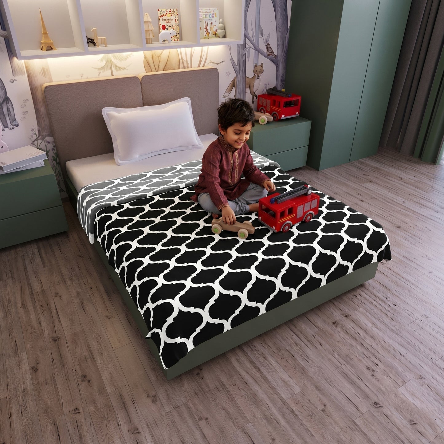 Black Abstract Print Super Soft Brushed for 0-3 Years Baby Single Bed AC Blanket for Kids