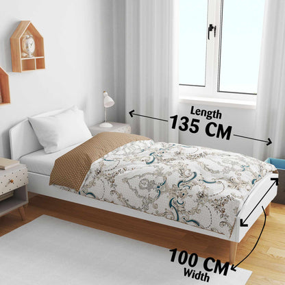 Beige and Brown 120 GSM Microfiber Floral Baby Single Bed AC Blanket Dohar for Kids