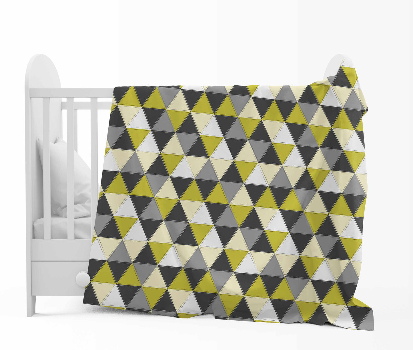 Yellow and Grey 120 GSM Microfiber Geometric Triangle Pattern Baby Single Bed AC Blanket Dohar for Kids