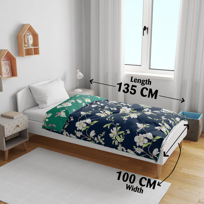 Green & Navy Blue Floral Kids Single Bed Dohar – 120 GSM Microfiber