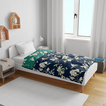 Green & Navy Blue Floral Kids Single Bed Dohar – 120 GSM Microfiber