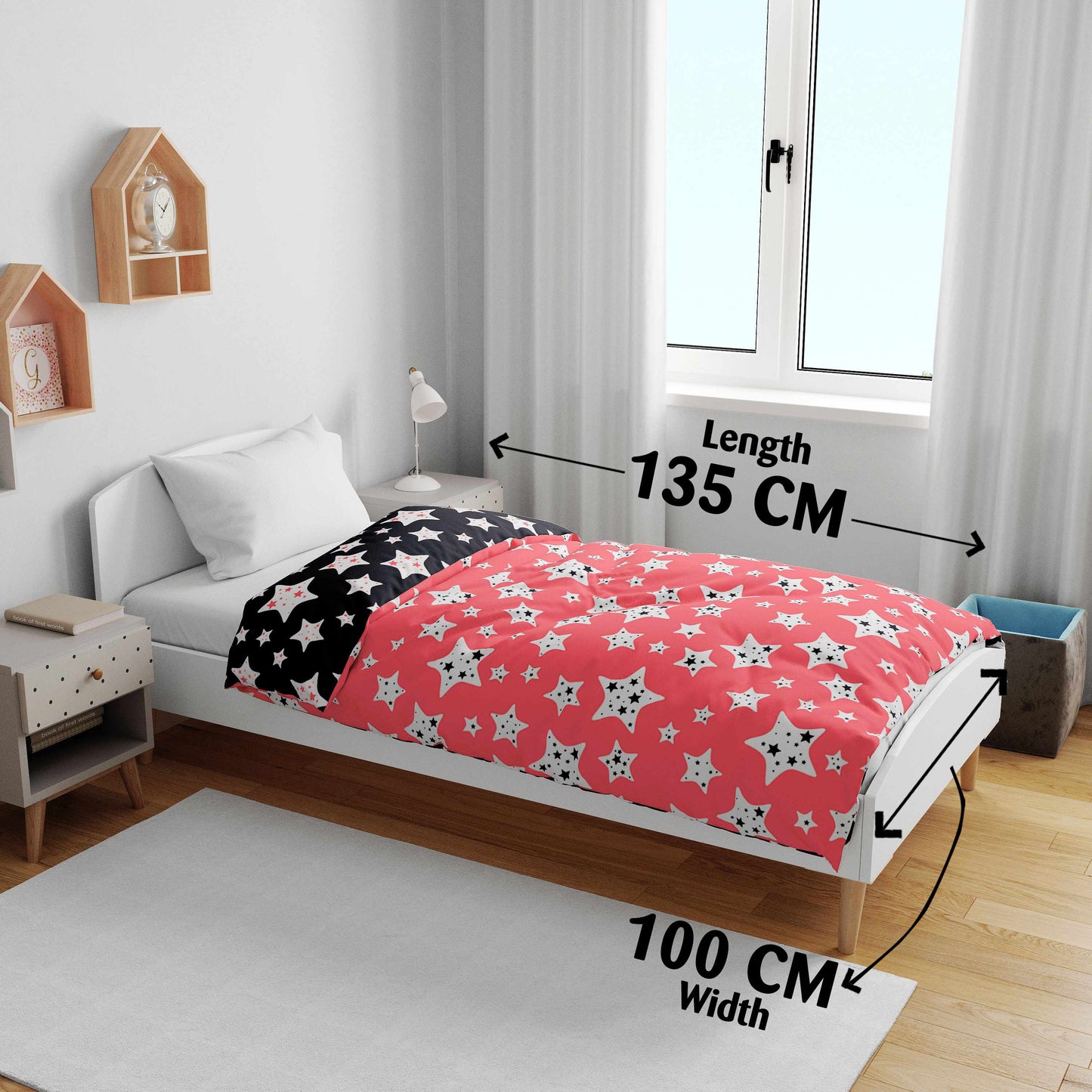 Black and Pink 120 GSM Microfiber Little Star Pattern Baby Single Bed AC Blanket Dohar for Kids