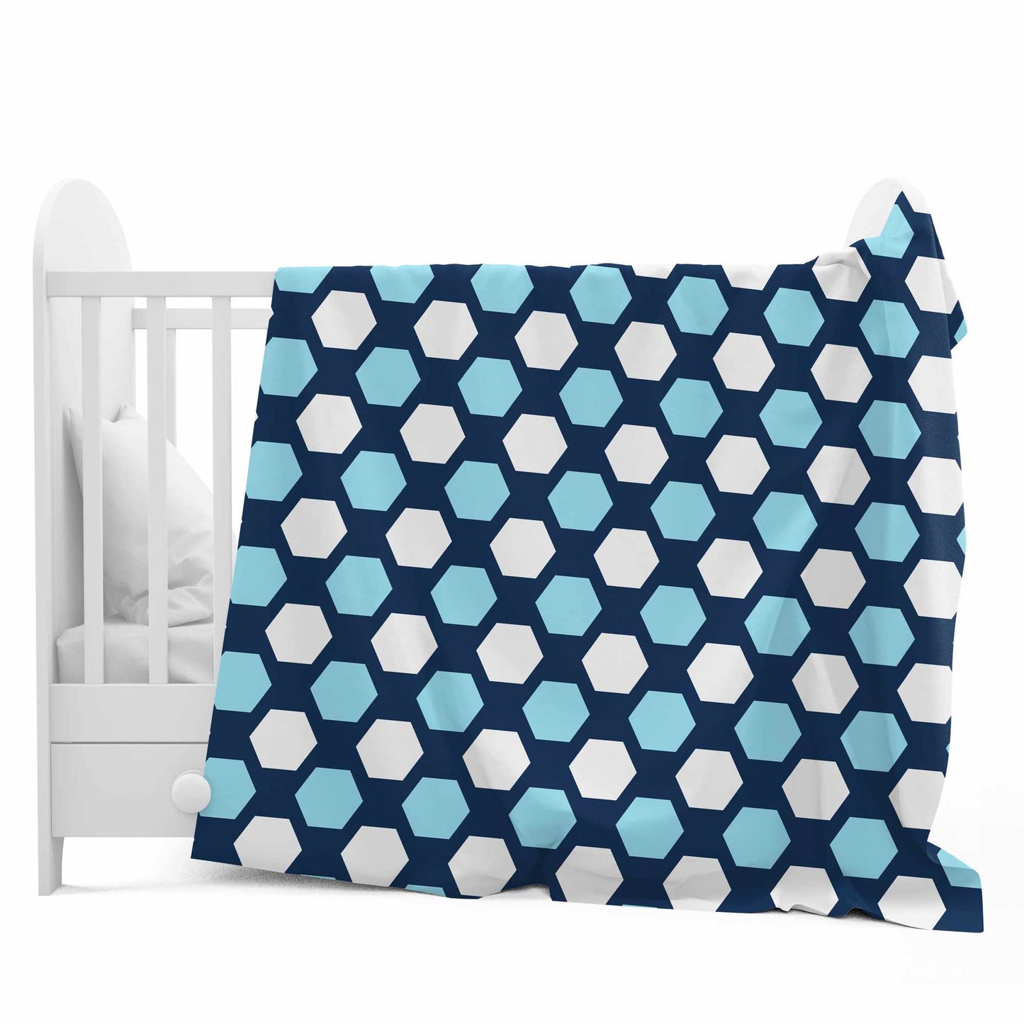Blue and White 120 GSM Microfiber Geomatric Heaxgon Pattern Baby Single Bed AC Blanket Dohar for Kids