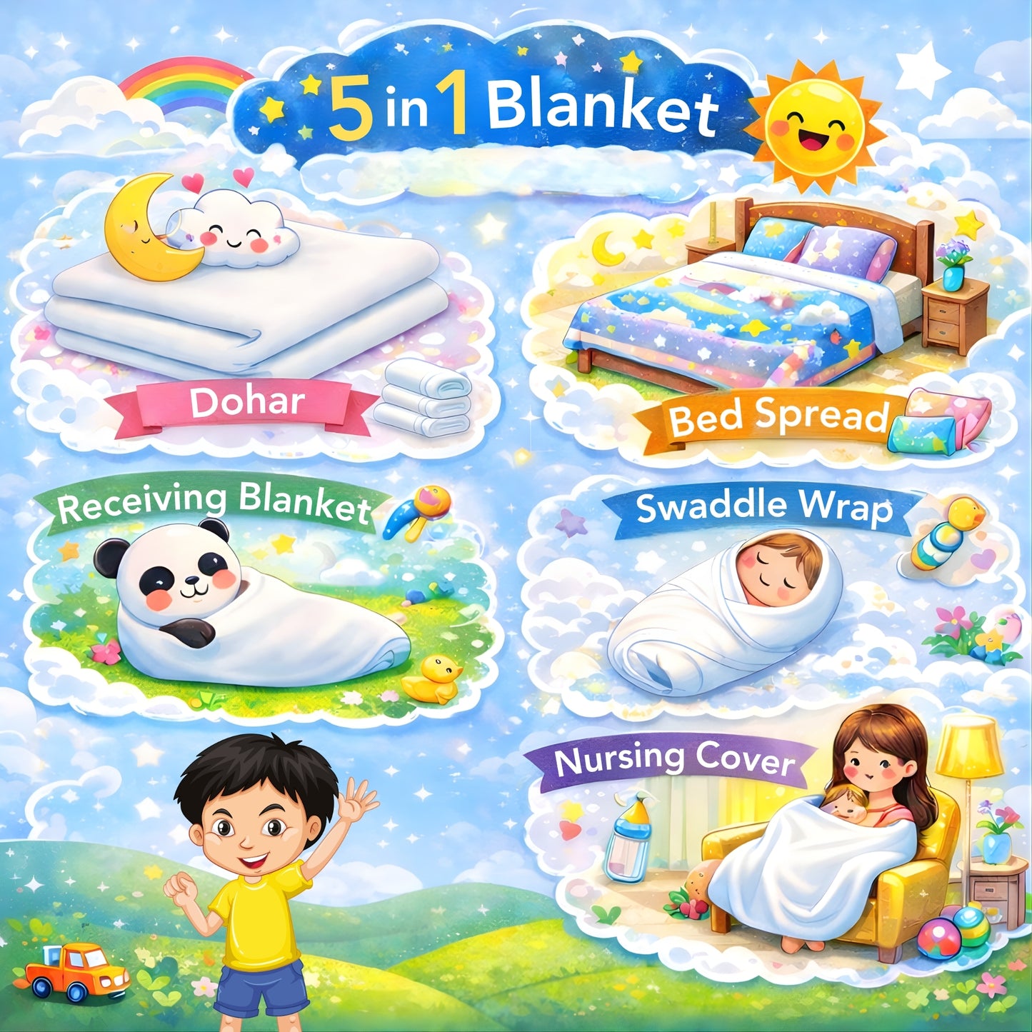Abstract Print Blue Elegant Look and Feel for 0-3 Years Baby Single Bed AC Blanket for Kids