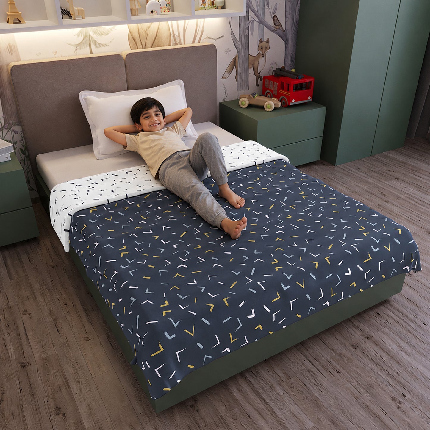 Abstract Print Blue Elegant Look and Feel for 0-3 Years Baby Single Bed AC Blanket for Kids