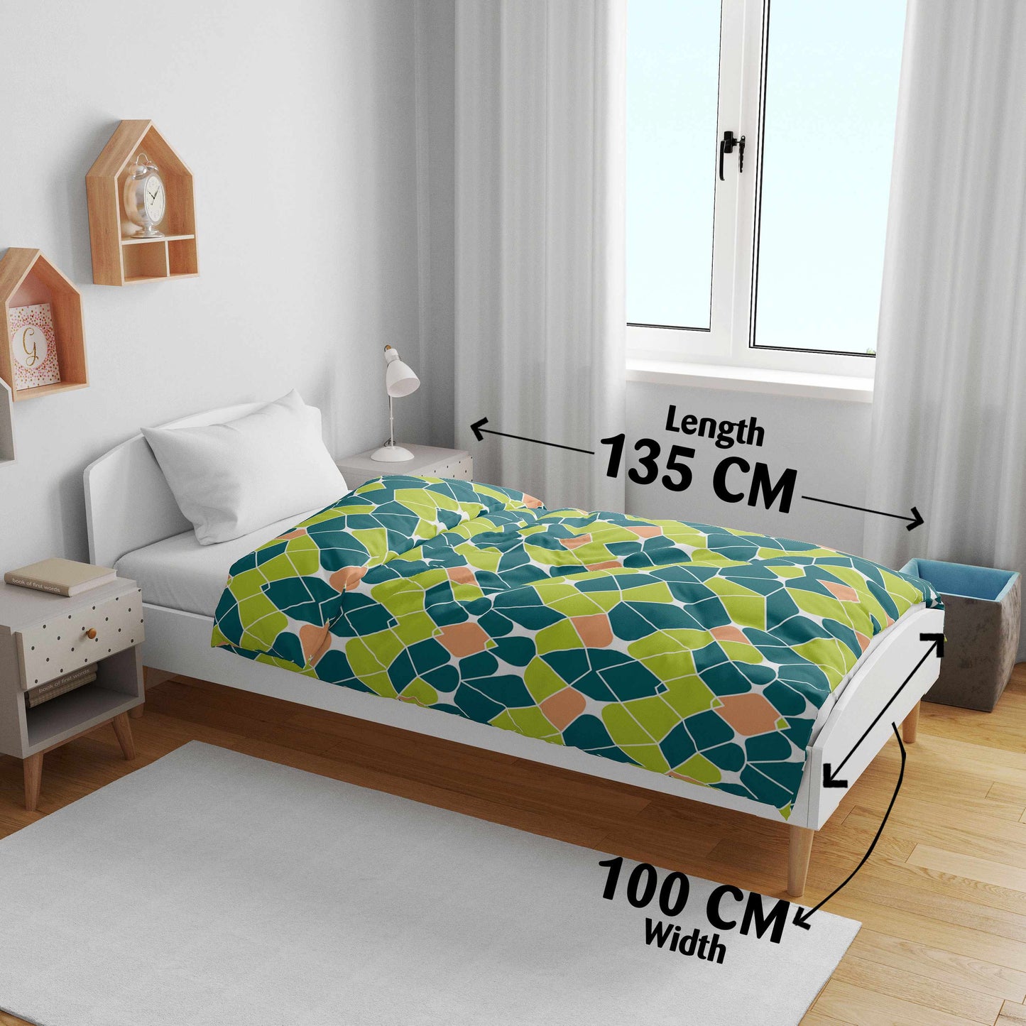Green and Orange 120 GSM Microfiber Abstarct Baby Single Bed AC Blanket Dohar for Kids