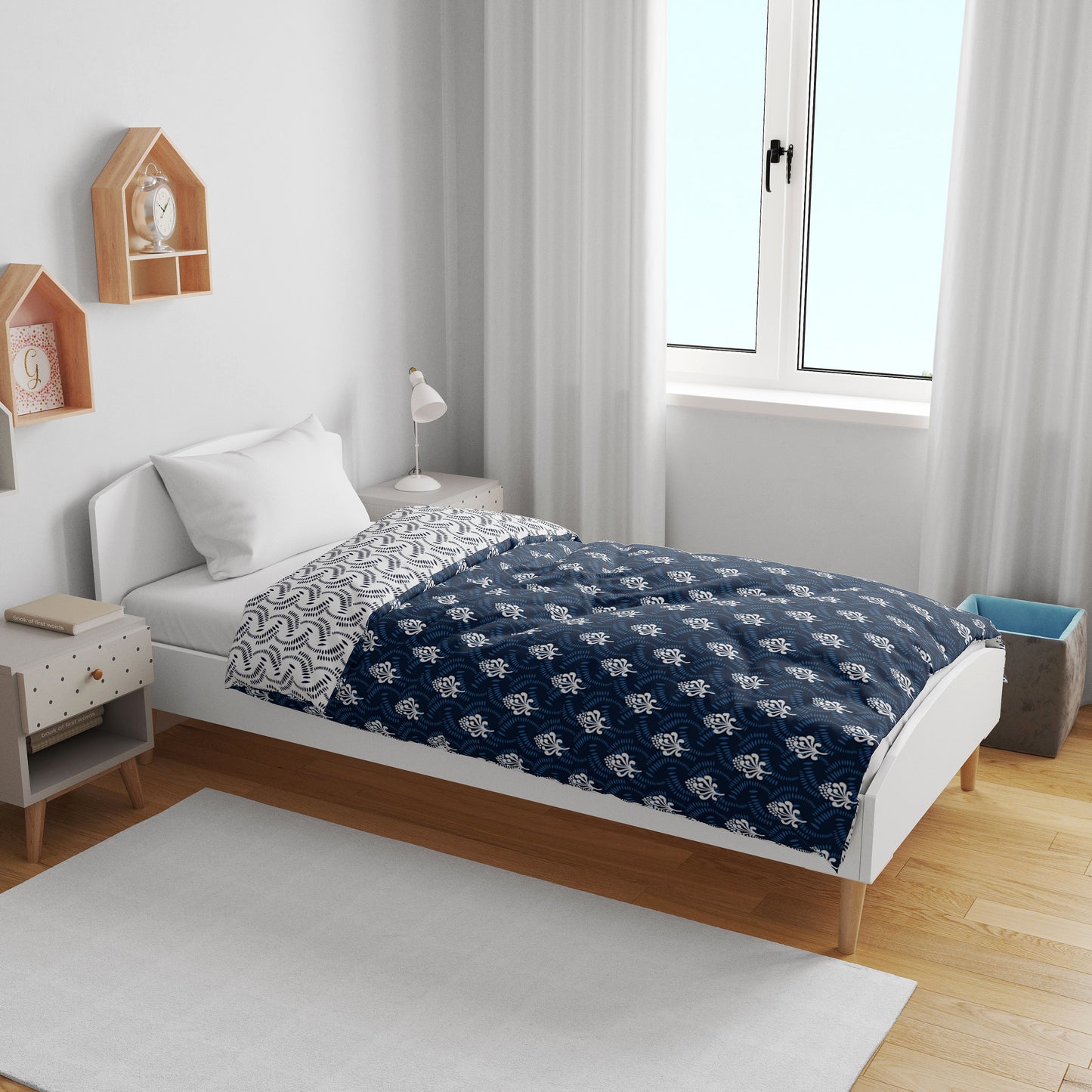 Navy Blue Block Print for 0-3 Years Baby Single Bed AC Blanket for Kids