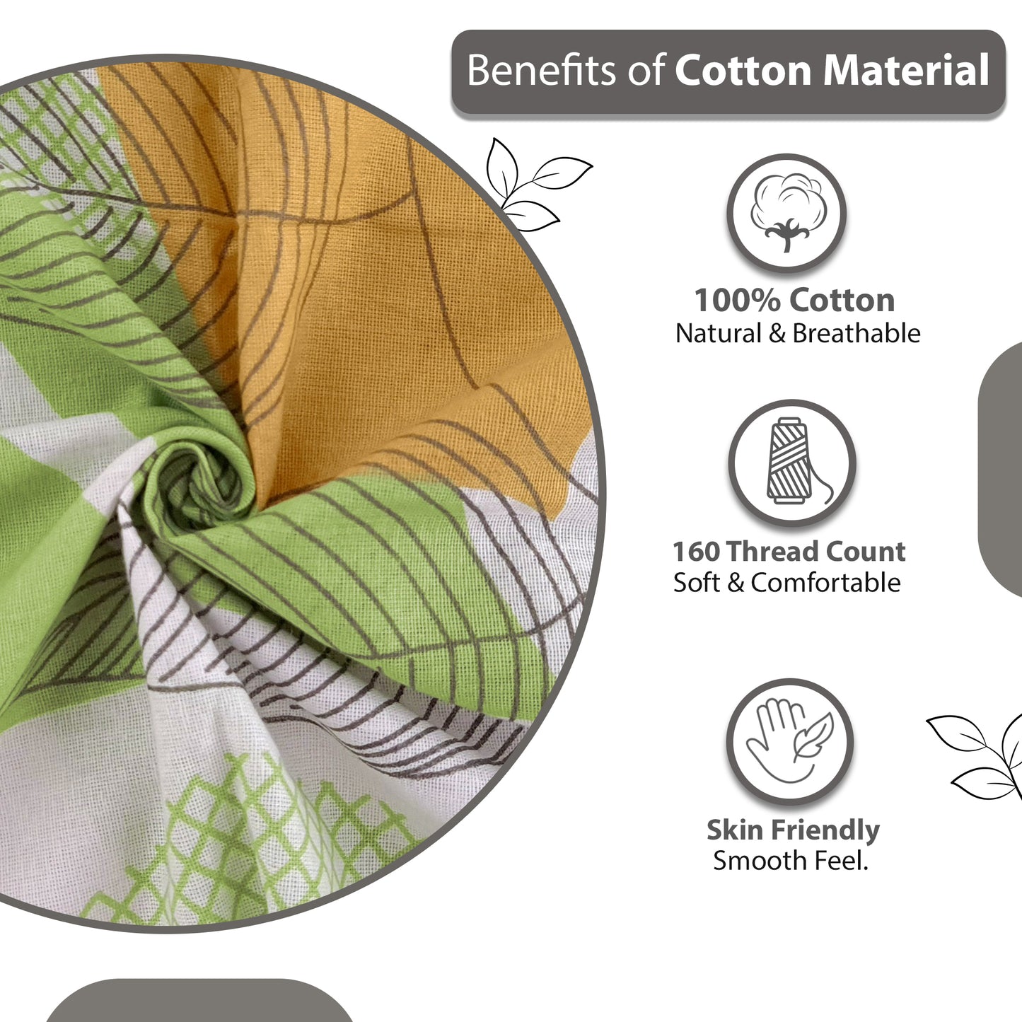 Green Leaf Floral Print Bedsheet For Double Bed