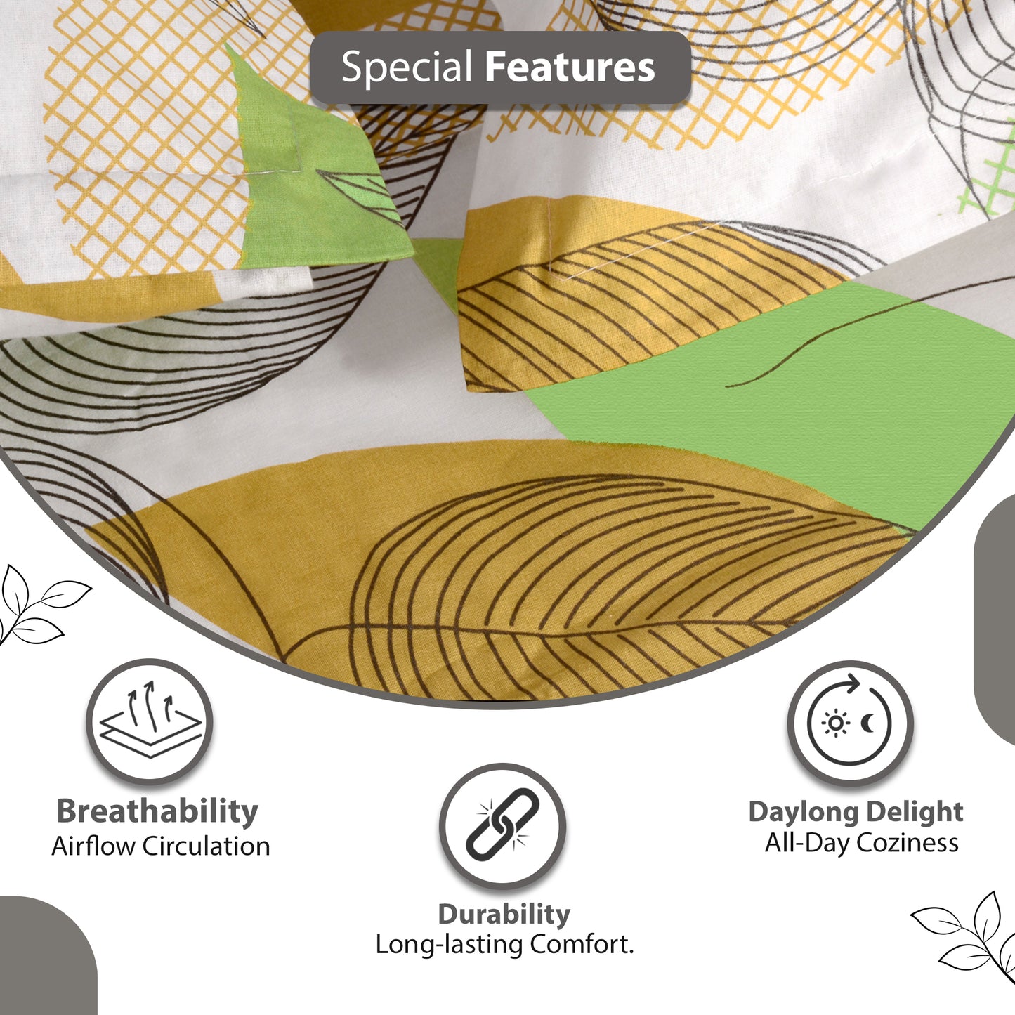 Green Leaf Floral Print Bedsheet For Double Bed