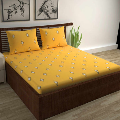 Golden Modern Block Bedsheet for Double Bed