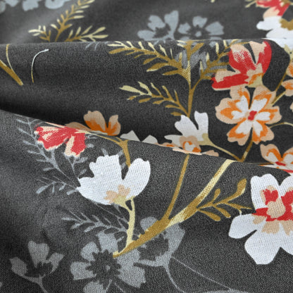 Graphite Shade Floral 144 TC Cotton Double Bedsheet With 2 Pillowcovers