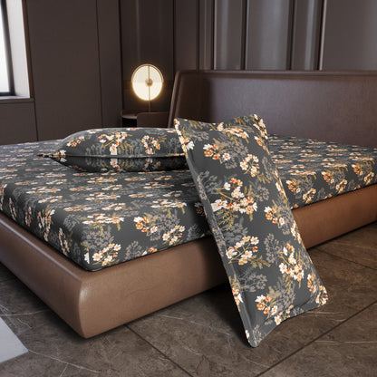 Graphite Shade Floral 144 TC Cotton King Bedsheet With 2 Pillowcovers
