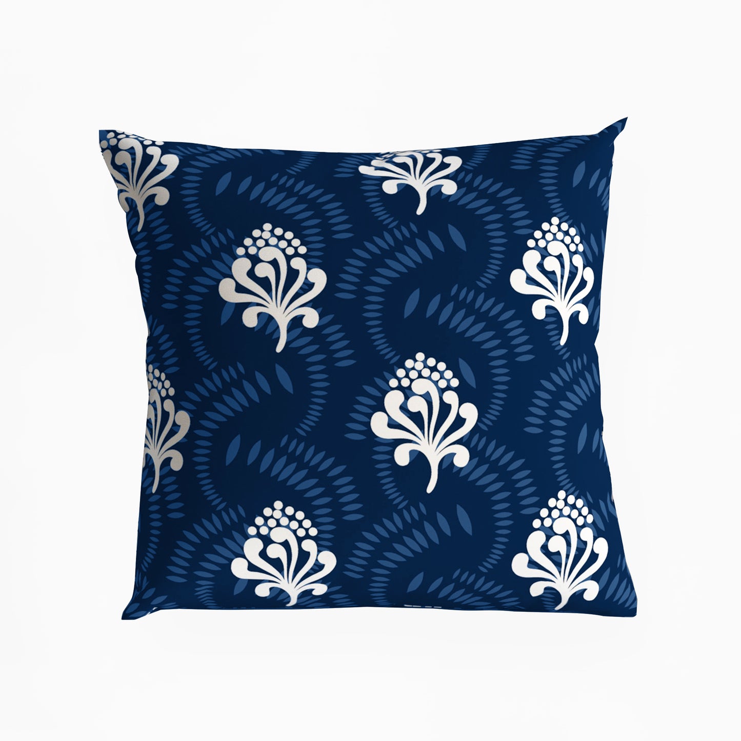 Navy Blue & White Floral Set of 5 Microfiber Cushion Covers 16x16 Inches